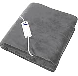 DMS® Heizdecke aus Plüsch elektrisch Wärmeunterbett | elektrische Wärmedecke | Kuscheldecke Decke | Temperaturstufen | waschbar bis 30°C | Abschaltautomatik 160 Watt (Grau, 180 x 130 cm)