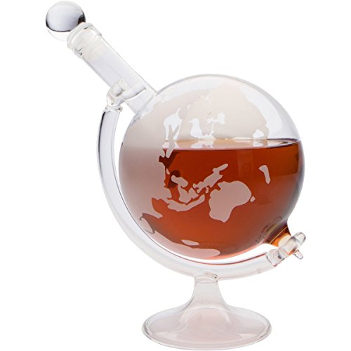 Whiskey Decanter Set World Etched Glass Globe Series Dispenser Spirits Scotch Bourbon Vodka Rum Wine Tequila Brandy 750