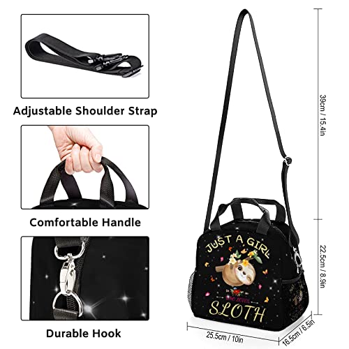 Rcekvoh Just A Girl Who Loves Sloth Insulated Lunch Bag Women Girls Waterproof Lunch Box Freezable Lunch Tote Bag For Work Picnic With Adjustable Shoulder Strap Mesh Pocket #TOP1