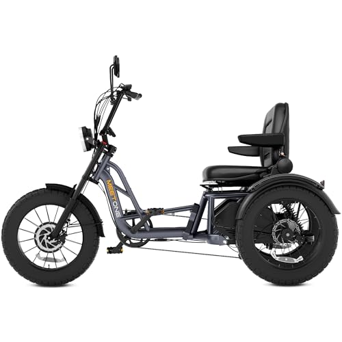 Meetone Tour Dual Motor Electric Tricycle for Adults (with Upgraded Folding Seat), 130Miles Full Suspension Electric Trike, 48V 30AH Dual Battery 20×4 Fat Tire AWD Etrike