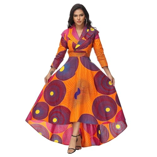 Image of African Dresses for Women A-line Floor-Length Dress Traditional Ankara Kente Print Evening Dress