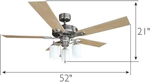 Miniatura 7 de Design House 157362 Aubrey Ventilador de techo tradicional de 52 pulgadas para interiores con kit de luz, cuchillas reversibles, níquel satinado
