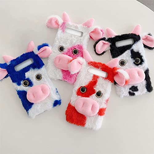 Black Fluffy Fur Plush Case For Samsung Galaxy S10 Plus, Cute Milk Cow Furry Girly Cover 3D Animal Fuzzy Protective Case Rabbit Cony Hair Kawaii Kid Toy Fun Women Phone Shell For Samsung S10+ #TOP5