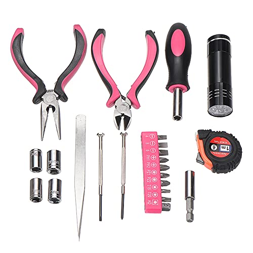 Baceyong 23 Pcs Ladies Pink Tool Kit,Screwdriver Household Tool,Pink Multi-function Repairing Tool Kit,Plier Screw Tape Measure Tool - Image 4