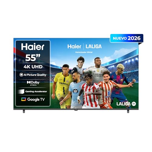 Haier K85 4K UHD 55' H55K85GUX, Smart TV con Google TV, Chromecast, Dolby Audio, HDR10, MEMC, AI Picture Quality, Bluetooth 5.1, Gaming Accelerator 120Hz, USB 2.0 x 2, DBX TV, HDMI 2.1 x 4 [2026]