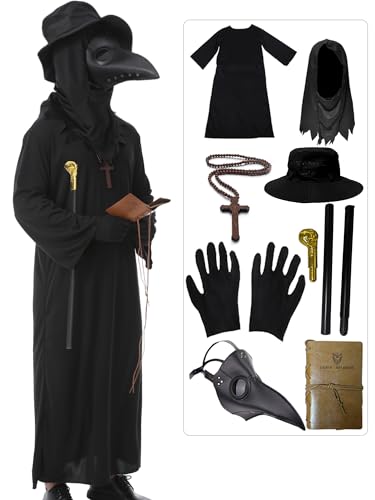 HAOSUN Plague Doctor Costume Set 8 in 1 Halloween Costumes Plague Doctor Mask Outfit for Men Adults (XL size)