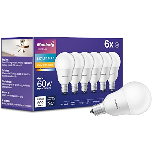 Maelsrlg E17 Intermediate Base LED Bulb, 6W (60 Watt Equivalent) G14 Globe Ceiling Fan Light Bulbs...
