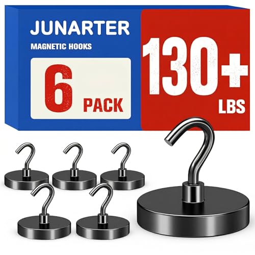 Image of 6 Pack 130lbs Strong Magnetic Hooks, Magnet Hooks Heavy Duty | Black Magnetic Hooks for Cruise Cabins, Magnet with Hooks, Metal Magnetic Hook for Hanging, Refrigerator, Garage, Outdoor