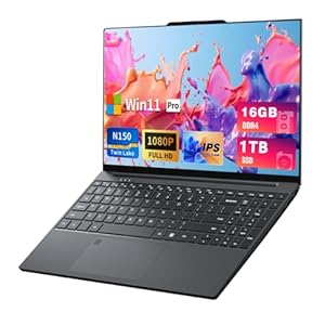 Laptop 2025, portátiles de 15.6 pulgadas con procesador N150 (batir a i3-1115G4, hasta 3.6 GHz), laptop para juegos de 16 GB RAM 1 TB SSD, carcasa de metal para computadoras portátiles, desbloqueo de