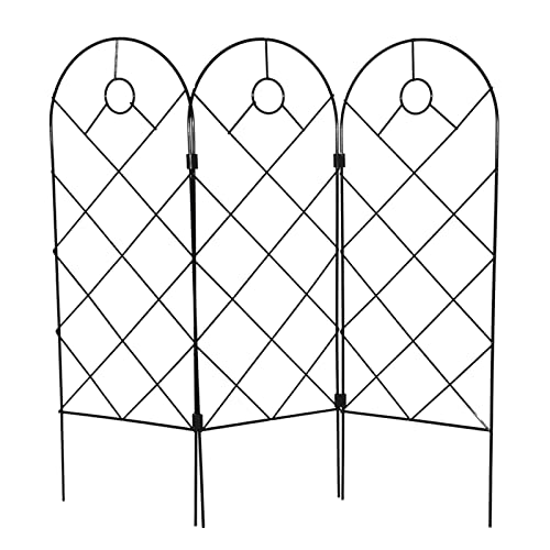 Griglie per tralicci in metallo, set da 3 pezzi, per rampicanti, 58 x 20 cm, traliccio da giardino, colore nero