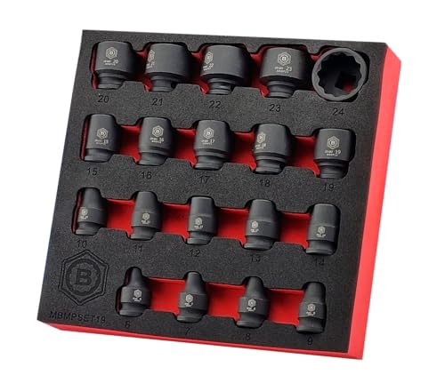 Britool Hallmark Jeu de douilles à choc, tailles 6-24 mm, entraînement carré 3/8", longueur 30 mm (12 pans)
