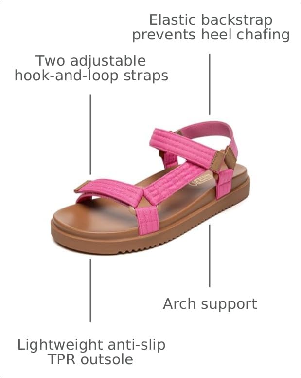 Image of Rihero Women's Flat Sandals Comfortable Open Toe Adjustable Strap Walking Footbed Sandals