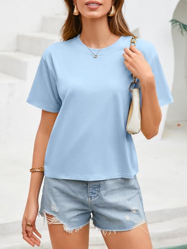 Image of UNCLECAT Womens Short Sleeve Crop Tops Summer Basic Cropped T Shirts | Workout,Casual,Crew Neck Tee,Boxy Loose Fit,Cotton Trendy Clothes