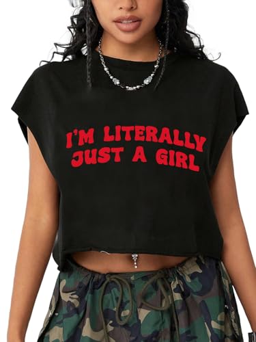 Hilinker Women's Graphic Sleeve Crop Top Loose Fit Crew Neck Summer T-Shirt