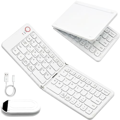 Syluxa Clavier Bluetooth Pliable AZERTY avec Pavé Numérique, Mini Clavier sans Fil Portable et Rechargeable, Frappe Silencieuse et Ergonomique pour Tablette,...