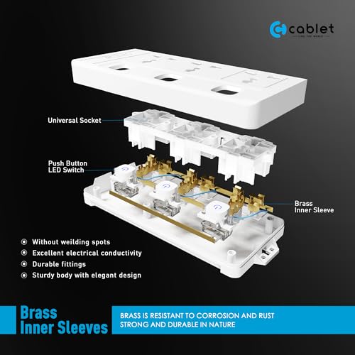 Image of Cablet Extension Board 3 Meter Cable, 2500W 10A, 3 Universal Multi Plug Socket, 3 Individual Switches, 3 Mtr Heavy Duty Cord, LED Indicator, Power Strip for Home Appliances