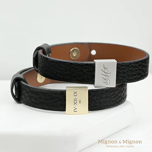 MignonandMignon Personalized Leather Mens Bracelet Coordinate Bracelet - Fathers Day & Valentines Day Gift - MLBR3