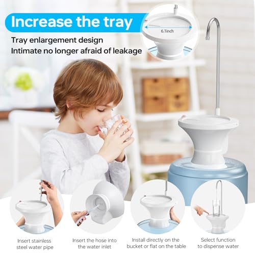 Image of Water Dispenser for 5 Gallon Bottle, Electric Drinking Water Bottle Pump for 2-5 Gallon Jugs, USB Rechargeable Water Pump with 2 Switch Control for Home, Office, Camping