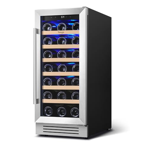 Image of Yeego Wine Fridge Cooler - 15 Inch Wine Fridge Hold 33 Bottles, 40-65F Wine Refrigerator Glass Door, Built in, Freestanding Under Counter Fridge for Beer Soda Drink Home Bar Office