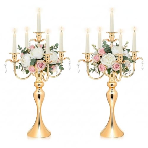5-arm Candle Centerpieces for Tables: 20.3" Tall Gold Metal Candle Holders