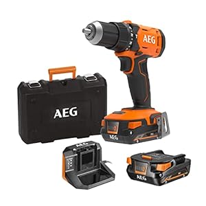 aeg perceuse à percussion sans fil à batterie couple puissant 60nm mallette de transport, 2 batteries 18v 2,0 ah et chargeur de batterie bsb 18 g4 202c