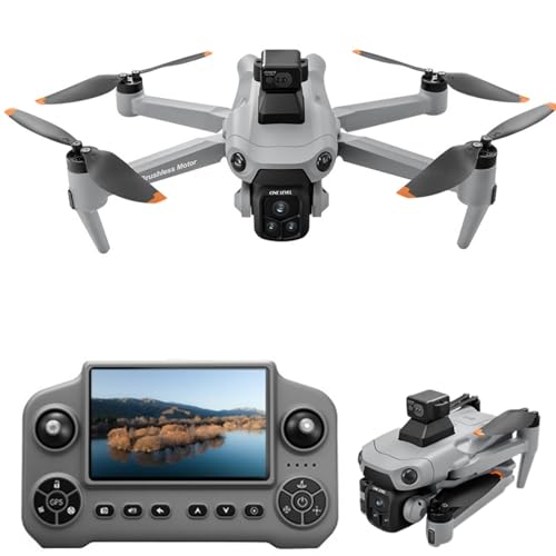 Cyaxzolp Drone with 8K Camera Drones for Adults,4.5-inch LCD High-definition Large Display Screen Remote Control Quadcopter,3 Batteries, 5G HD Brushless GPS Drone Auto Return, Obstacle Avoidance (GREY)
