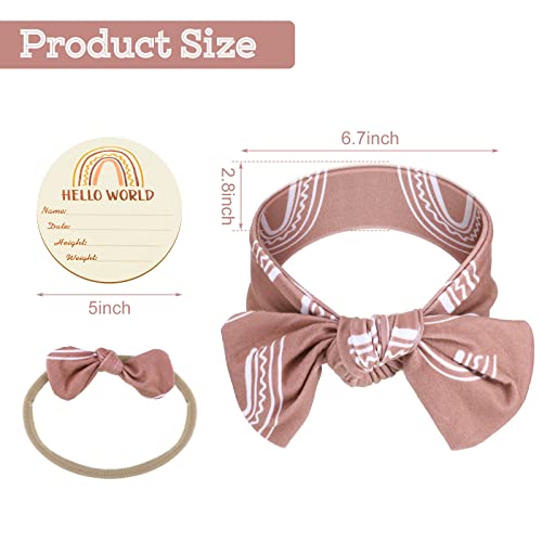 5 Pcs Rainbow Newborn Swaddle Set With Muslin Baby Swaddle Blanket, Wooden Baby Announcement Sign, Matching Hat And Bow, Boho Vintage Swaddle And Headband Set For Boys Girls Newborns Infants (Pink) #TOP2