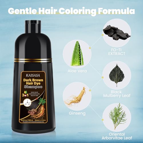 IIIMEIDU KAISASA Dark Brown Hair Dye Shampoo for Gray Hair, Semi Permanent Hair Color Shampoo for Women Men, Grey Coverage 500ml — view 4