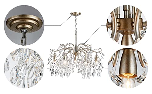 Saint Mossi K9 Crystal Chandelier With 7 Lights,Raindrop Chandelier In Vintage Silver Painted Arms,Crystal Pendant Light For Dining Room,Bedroom,Living Room,H22 X W24 X L24 With Adjustable Chain #TOP2