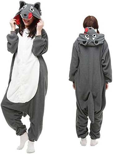 Wolf Onesies Adult Womwn/Men Cattoon Cosplay Animal Pajamas Sleepwear…