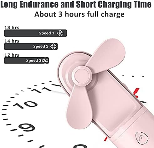 Handheld Fan, Portable USB Rechargeable Small Pocket Fan With 3 Speeds , Battery Operated Fan [Max 18 Working Hours] with Power Bank, 2 IN 1 Mini Hand Fan for Office Home Outdoor Sports Travel-Pink