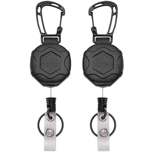 Xnourney 2 Pack Retractable Keychain Heavy Duty, Badge Reels Retractable, Tactical ID Badge Holder with Upgraded Zinc Alloy Carabiner, 31.5'' Coated Steel Cord, Bearing 9 oz