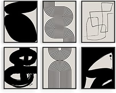 HAUS AND HUES Black Abstract Painting Aesthetic - Set of 6, Moder...
