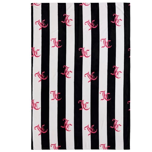 Juicy Couture Cabana Plush Black Striped 50"X70" Fuzzy Throw Blanket - Luxurious Microfiber Plush Blanket for Ultimate Comfort and Cozy Warmth