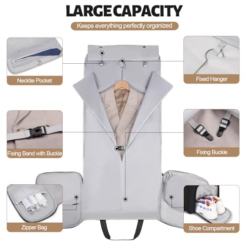 Garment Duffle Bags for Travel, Convertible Garment Bag for Men Women, Carry On Duffle Bag Backpack with Shoe Compartment & Toiletry Bag, 4 in 1 Hanging Suitcase Suit Travel Bags (Black)4