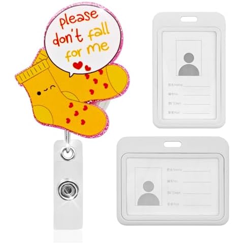 Lianxuia Don’t Fall for Me ID Badge Holder, Funny Yellow Sock Badge Reel with 2 ID Card Holders, Retractable Badge Clip for Nurse Teacher Student Name Tag and Key Card Cover