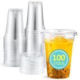Eupako 100 Stück 9 oz Plastikbecher mit Deckel - Einweg-klare Trinkbecher für Getränke Parfait& Smoothies kühlschrankgeeignet &stapelbar Einwegbecher