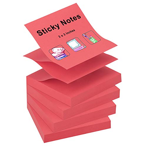 ZCZN 400 Sheets Pop-up Sticky Notes, 3 x 3 Inches, 4 Pads Bright Color Self-Stick Notes, 100 Sheets/Pad, Red