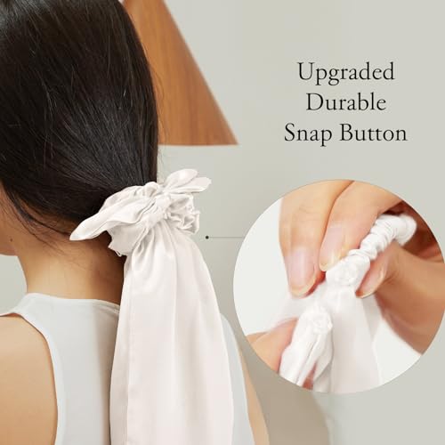 Image of LILYSILK 100% Silk Bonnet for Sleeping & Daily Usage, 2-in-1 Silk Hair Ties with Silk Scrunchies for Long and Curly Hair Elastic Adjustable for Women Ladies and Girls Ivory