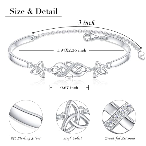 Two Tone Irish Celtic Knot Bracelet 925 Sterling Silver Infinity Love Good Luck Irish Cuff Bangle Bracelet Birthday Graduation Gifts Jewelry for Women 5