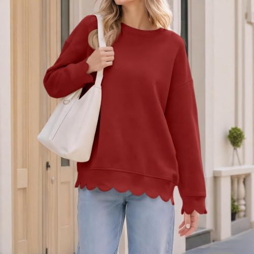 Oversized Crewneck Sweatshirt Women Scalloped Comfy Sweater Sweat Shirt - image 3