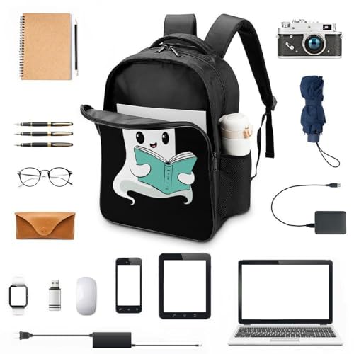 Ghost Books Reader Gifts Funny 16 Inch Backpack for Men Women Casual Daypack with 2 Compartment for Travel Work3