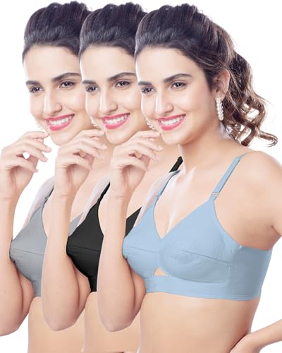 Image of Brida Kavya Xtra Soft Cotton Round Stitch Bra for Women | Full Coverage | Non-Padded | Wireless | Double Layer Saree Bra | Daily Use Combo Color May Vary