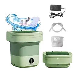 Mini Lavadora Dobrável -11Litros para Roupas Delicadas – Portátil, Econômica e Silenciosa -Prático p/Viagens, Apartamentos Pequenos com Falta de Espaço – Cor Verde