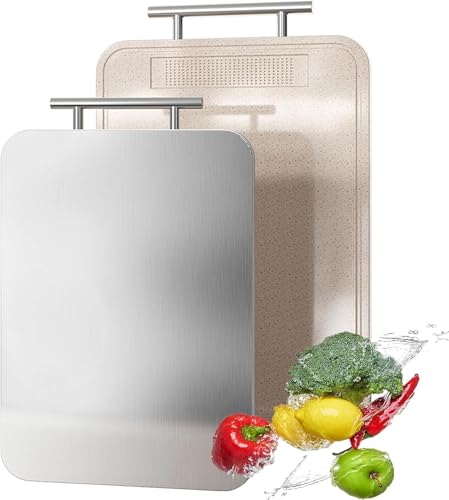 Titanium Cutting Board Double Sided Pure Titanium and Wheat Straw PP Chopping Board Food Grade Metal Board Easy to Clean Odor Resistant Durable for Meat Vegetables Fruit Kitchen Cooking 36 x 25 CM