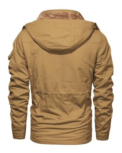 Image of INVACHI Men's Thick Winter Jacket With Hood,Fleece Lining Cotton Military Jackets,Work Coats with Multiple Pockets