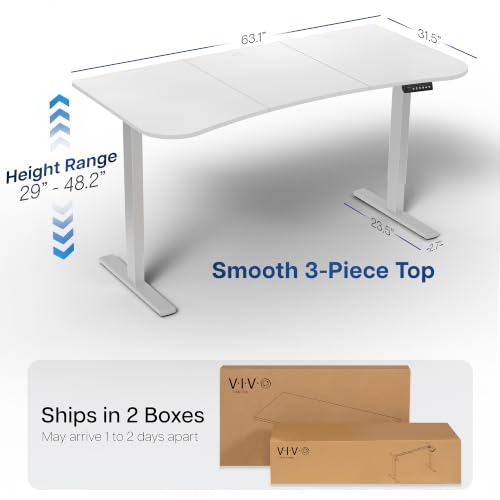 Image of VIVO Electric 63 x 32 in Standing Desk, Memory Height Adjustment, 1B Series, Holds 220 lbs, White Top Gray Frame, DESK-KIT-1G1W