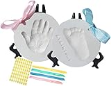 MyMiniJoy Baby Ornament Keepsake Kit (Super Bundle, 4 Ribbons, 2 Easels, Letter Set) Unique Handprint and Footprint Clay Casting Kit - Baby Shower Gift Ideas for Boys and Girls - Personalized Registry