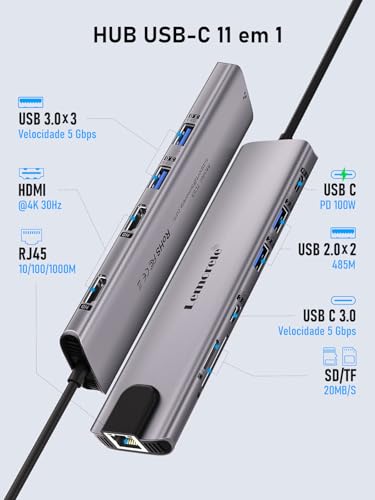 Image of Lemorele USB-C 11 in 1 Dual Output HDMI 4K Hub Adapter, Gigabit Ethernet, 4 USB 3.0 Ports, PD 100W, USB-C and SD /TF Reader - Plug & Play for MacBook, Yoga, HP, Dell, Acer and More