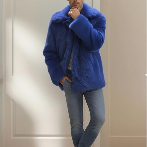 Image of Colf Men's Winter Parka Coat Lapel Faux Fur Jacket | Mens Faux Fur Coat, Long Sleeve, Fluffy Overcoat, Winter Jacket